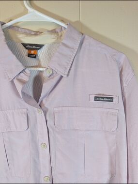 Eddie Bauer Fishing Shirt Womens Medium Pink Vented Outdoor Button Down
